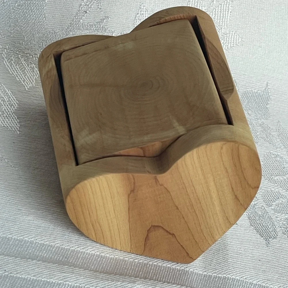 Vintage Cedar Wood Heart Bandsaw Trinket Jewelry Box Handcrafted Natural